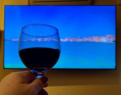 Wine while watching videos of Venice