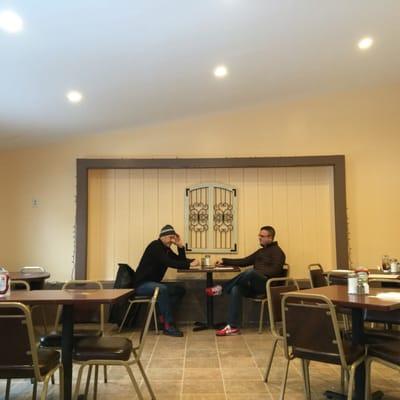 Dining at the new Acropolis Annex at the Boulevard D in Green Ridge, rob and Jeff took refuge from a wintry mix