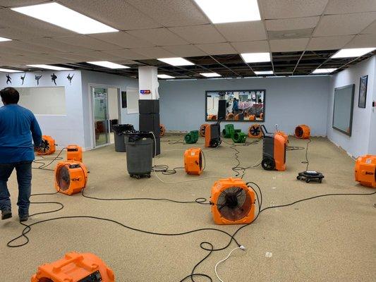 Drying the Area - Water Damage Restoration - Commercial job in Arlington, VA