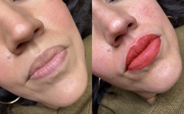 Lip blush - semi permanent lip color that heals 30%-40% lighter and softer.