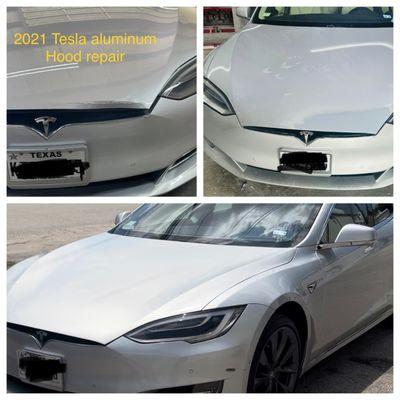 2021 Tesla Aluminum Hood Repair.