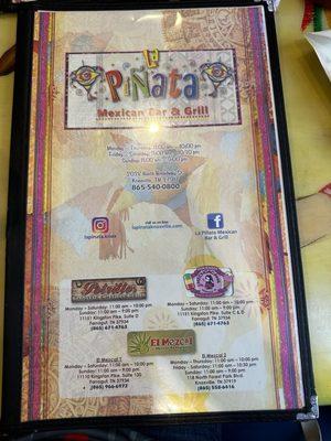 Front of menu