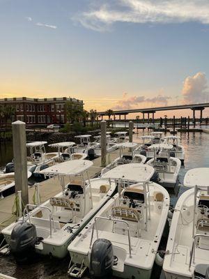 View of the marina/boat rental area from the outdoor eating area of Island Cabana Bar