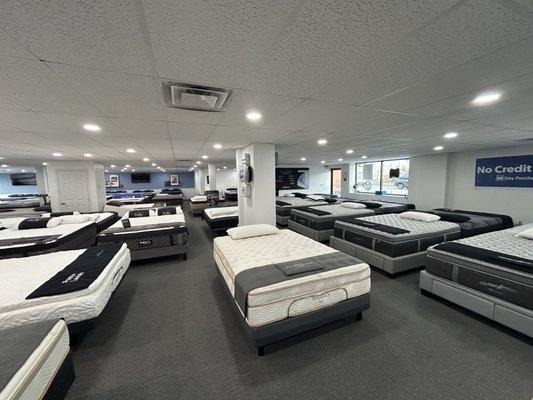 Partial view of the mattress selection at Mattress Central in Fairmont, WV