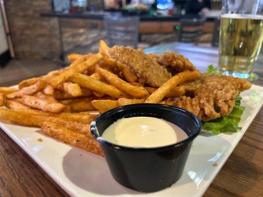 Chicken tenders with fries and a side of ranch