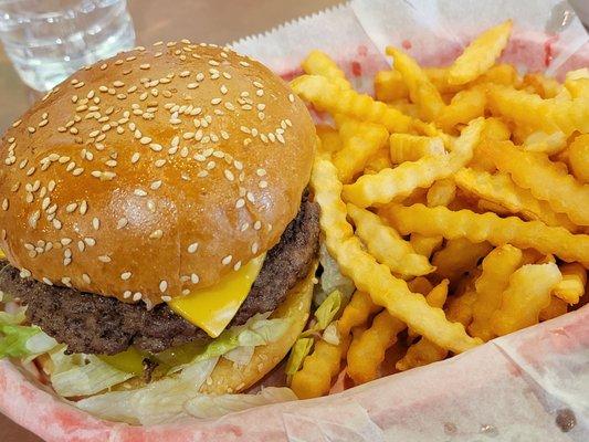 Cheese burger and fries