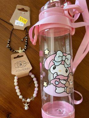 Water bottle and bracelets