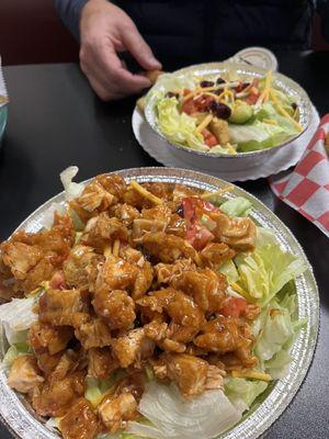 Buffalo salad, and side salad.