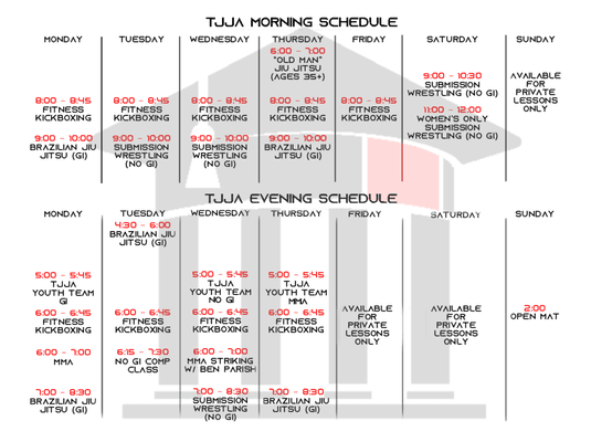 Here's our schedule!
 http://tupelojiujitsuacademy.com/