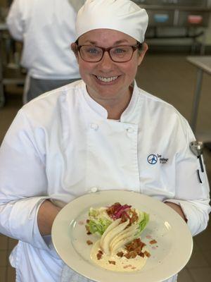 Perfect wedge salads for summer! Culinary Arts Students with pickled red onions for beautiful salads. #iotlife #summersalad