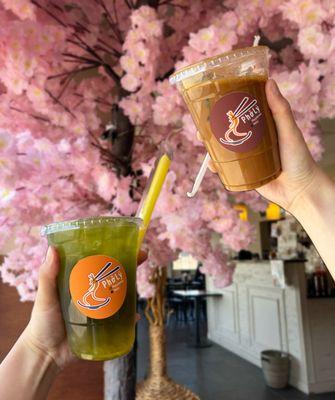 Vietnamese Ice Coffee and Honeydew Black Tea with Peach Poppers.