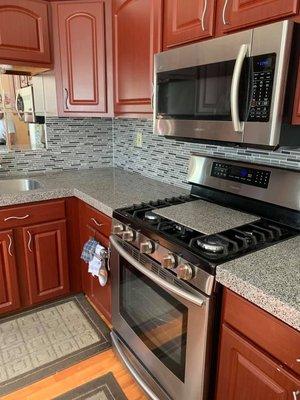 Backsplash installation.