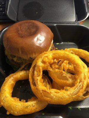 Z Burger with onion rings