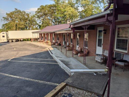 Front of the rooms at the Hancock Motel