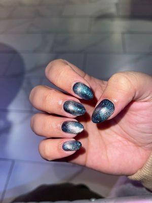 Gel x short almond with cat eye polish!