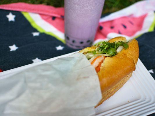 Grilled chicken banh mi & taro smoothie