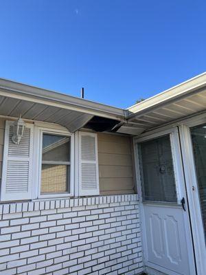 Raccoon damage did on aluminum soffit