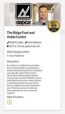 Greater Idaho Falls Insert - Voted Best Podiatrist Idaho Falls