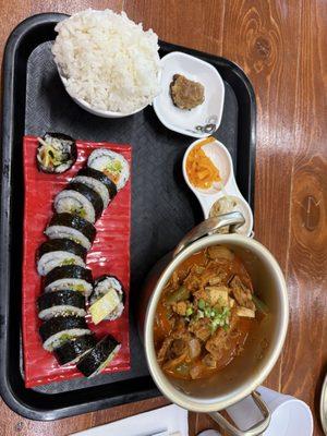 kimbap with kimchi jjgae