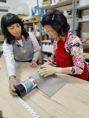 Handbuilding a vase. Soft slab construction.