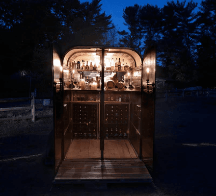 Bar on Wheels: rusted out horse trailerwas gutted and rebuilt with all salvaged items.