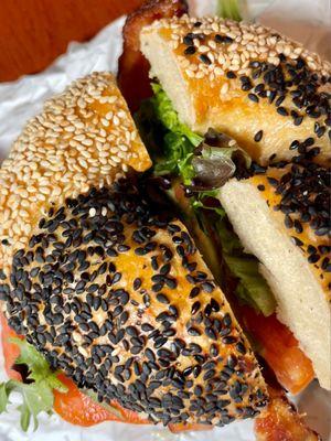 Black and white sesame bagel