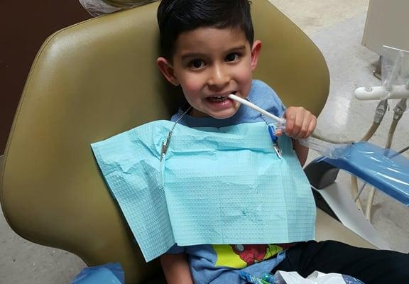 My 4 yr old enjoying his teeth cleaning =)