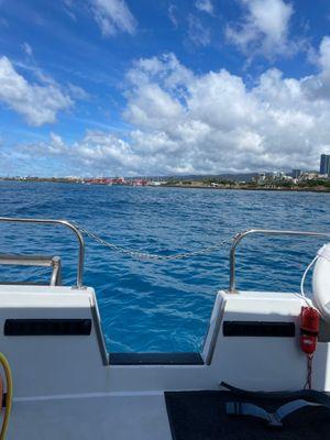 Views from the boat, there's shade and plenty of seats to rest in between dives