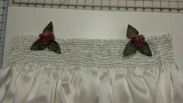 Handmade flowers in silk dupione on silk blouse