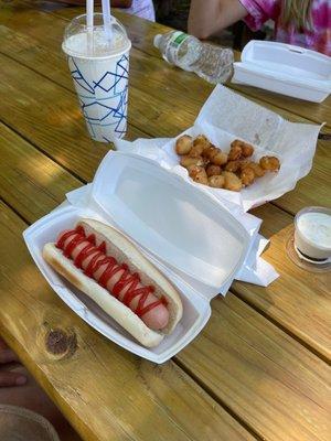 Hot dog and cheese curds