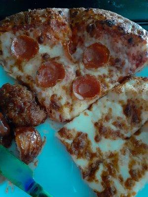 Pizza, wings and cheese bread