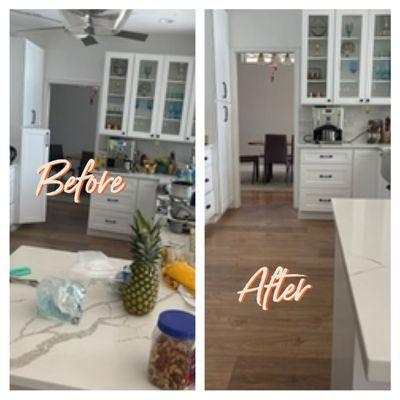 kitchen before and after cleaning.