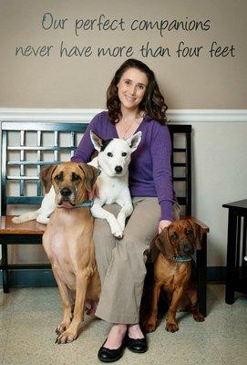 Dr. Johnson with some of her fur kids: Kane, Kaia, and Leupold.