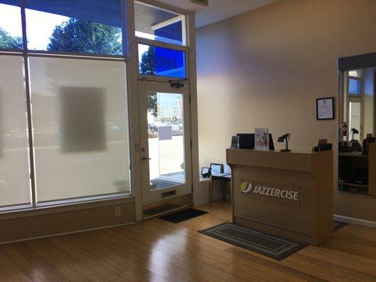 View of our front door and reception desk from the inside.