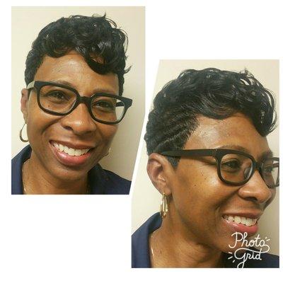 Haircut and Style on Natural Hair
 Relaxer on Sides and nape only