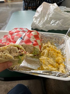 Grilled chicken ranch wrap with mac and cheese