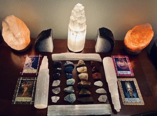 Set intentions through oracle guidance while having an energy healing clearing with crystal therapy