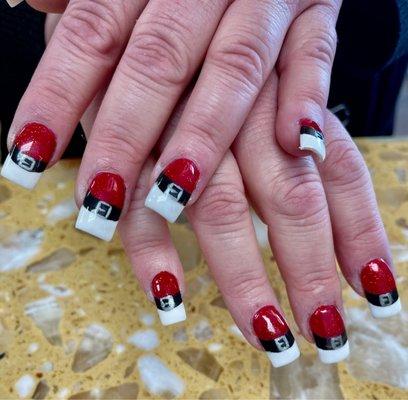 Red, black and white powder Nails design by SONNY