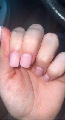 nails are two different lengths.