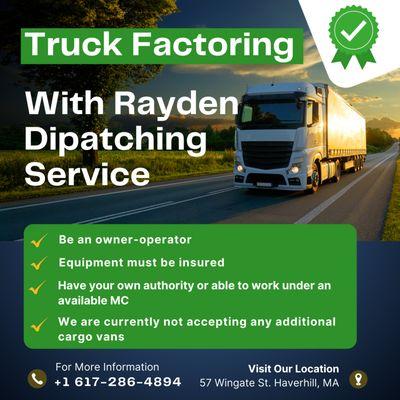 If you are in need of a factoring company for your loads, please let us know and we may be able to assist you.