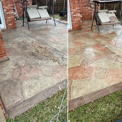 Stamped patio surface cleaning.