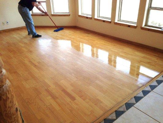 Hard wood floor strip and wax