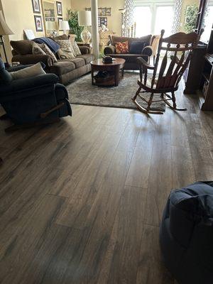 Vinyl flooring in the basement family room.