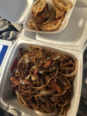 Chicken chow mein And fried dumplings