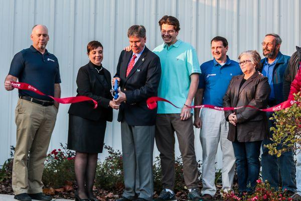 Ribbon cutting ceremony at our new area rug cleaning facility.