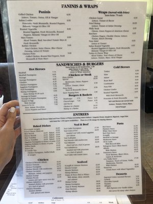 Back side of menu