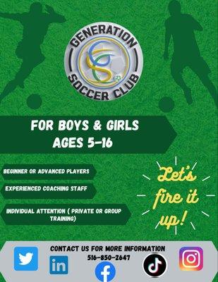 Our flyers are are ready to be sent out soon! Follow us on our social medias @generationsoccerclub