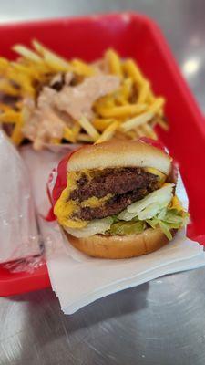 Double Double with fries (both animal style)