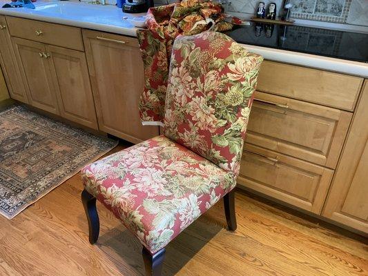 Hazel chairs. Hope to have extra fabric to cover SEATS of two chairs.  DH 971-267-7858