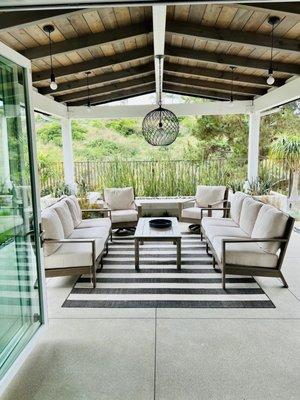 covered patio and fireplace